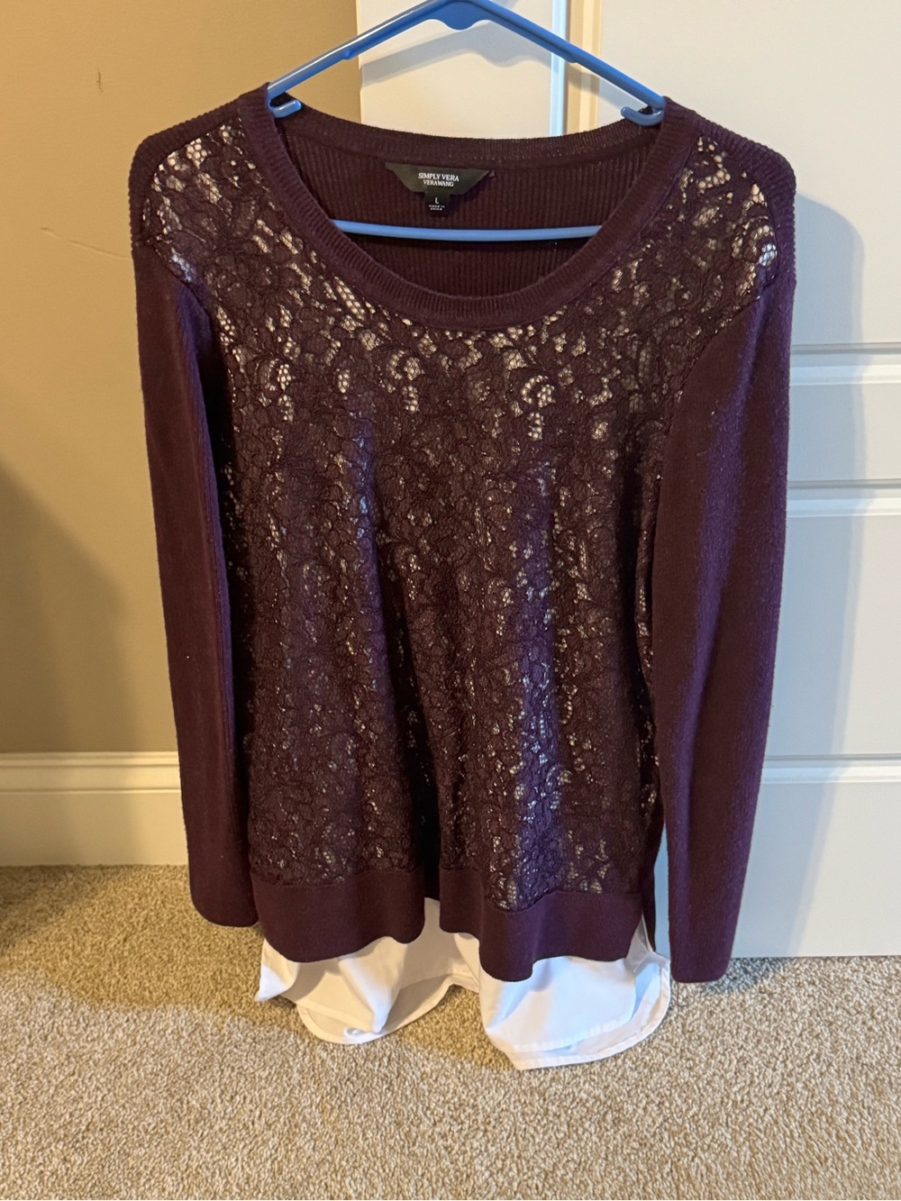 Simply Vera Vera Wang Lace-Front Sweater in Deep Plum